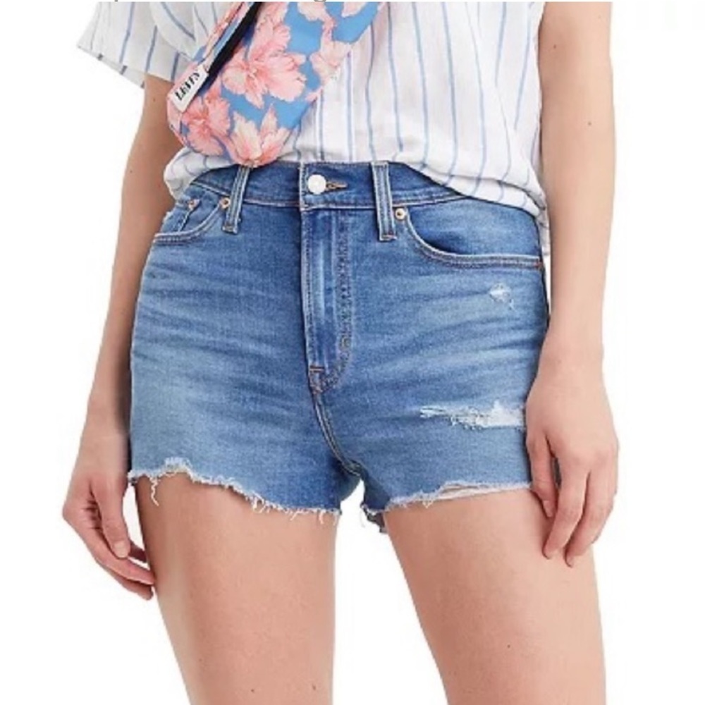 Levi’s High Rise Cut Off Distressed Raw Hem Denim Shorts Size 28